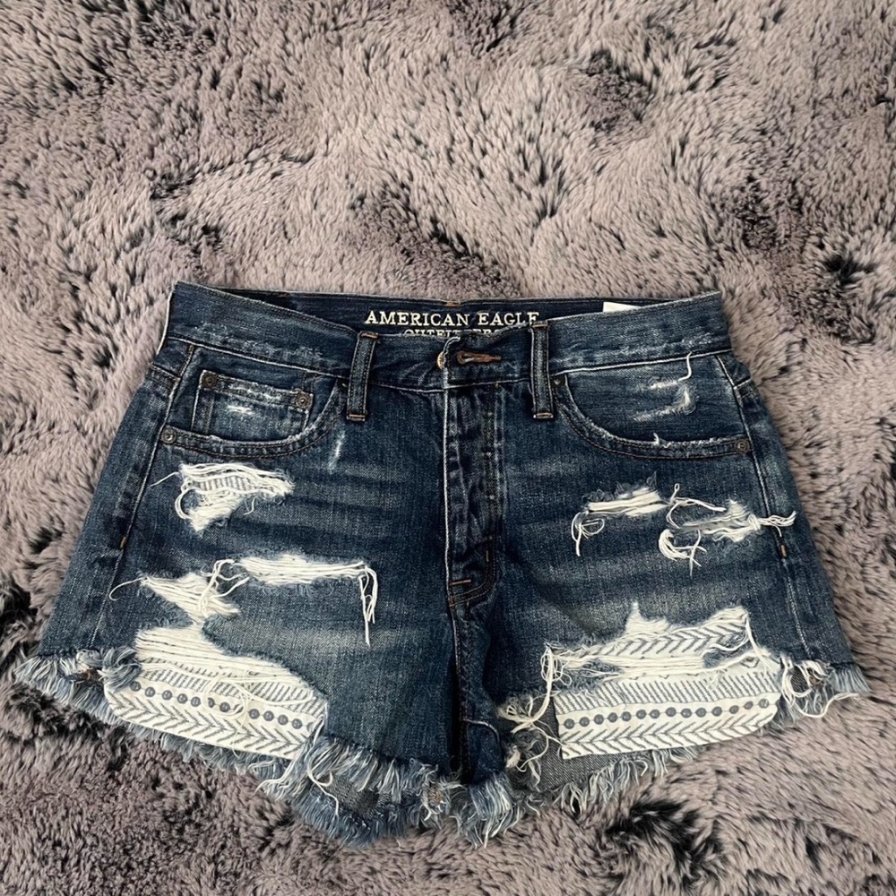 American Eagle Outfitters Blue Distressed Jean Shorts